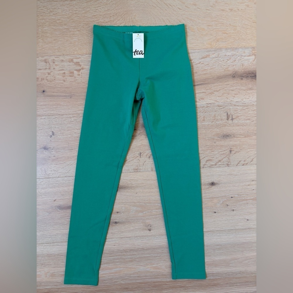 Tea Collection Girls Full-Length Leggings Sz 14 • solid Rich Green Knit • NWT*Z